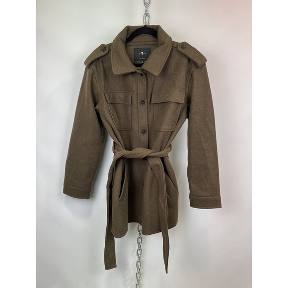 7 FOR ALL MANKIND BROWN WOOL TIE WAIST JACKET SIZE MEDIUM - Picture 5 of 11